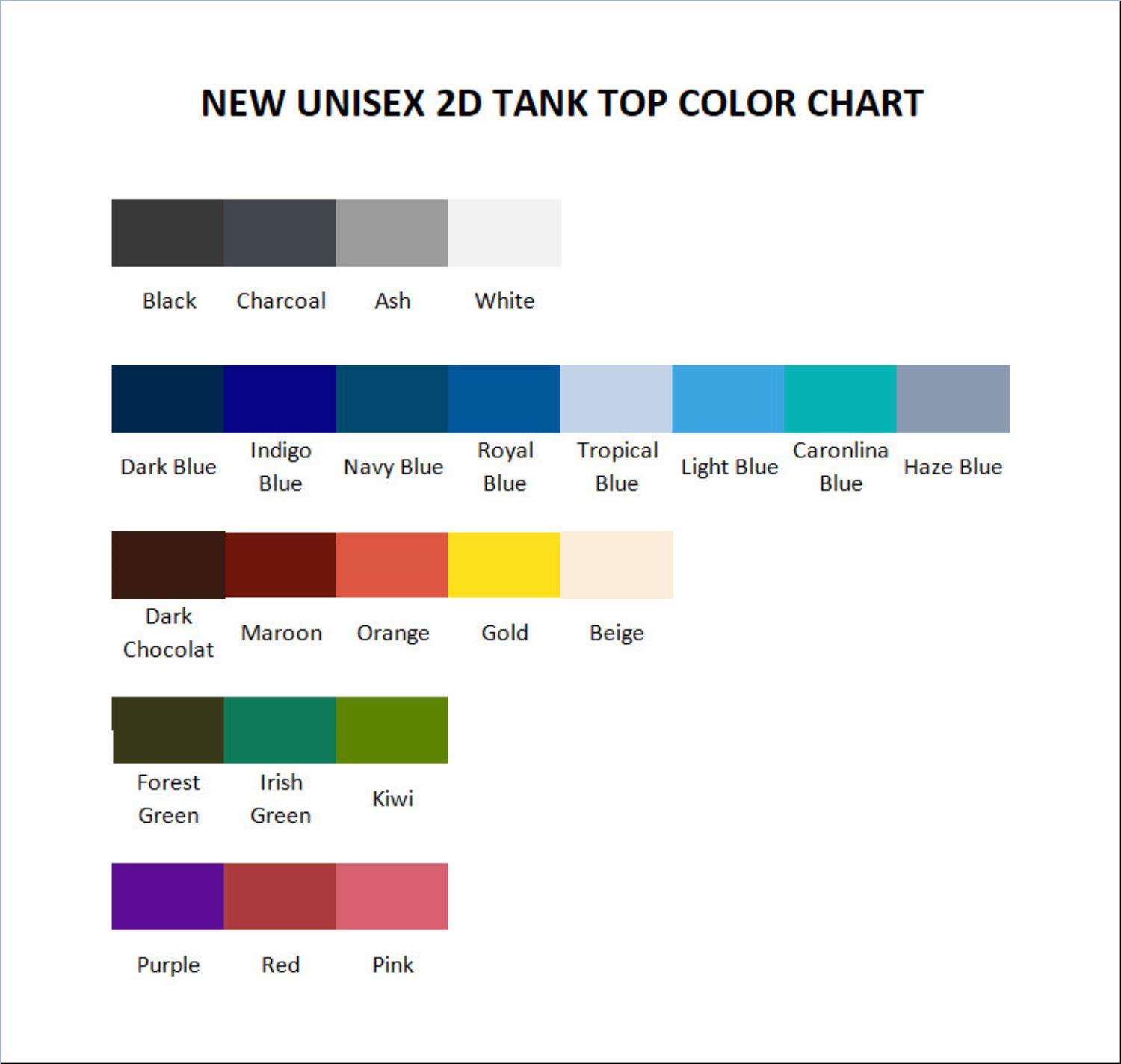 tank top color chart - Metallica Band Merch