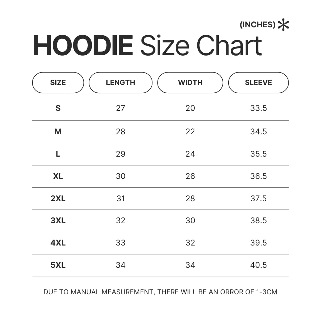 Hoodie Size Chart - Metallica Band Merch