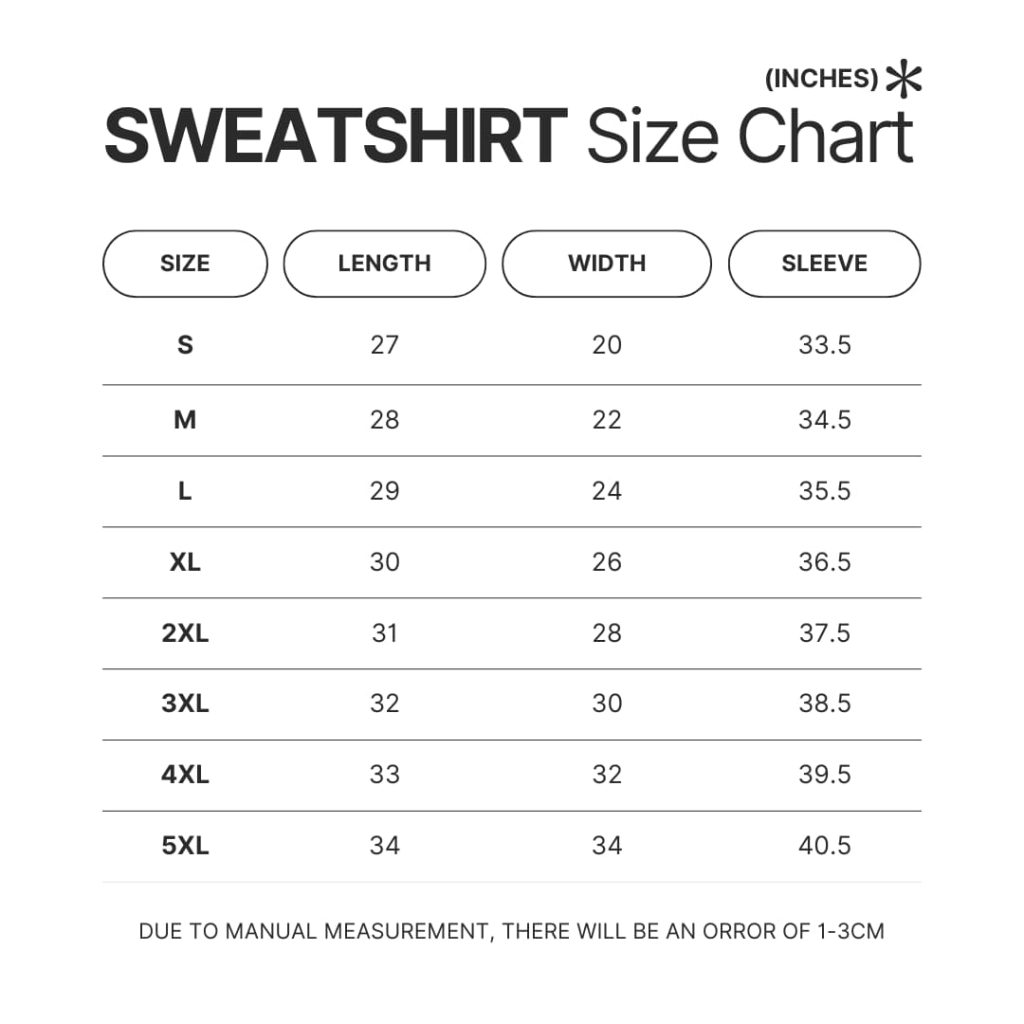 Sweatshirt Size Chart - Metallica Band Merch