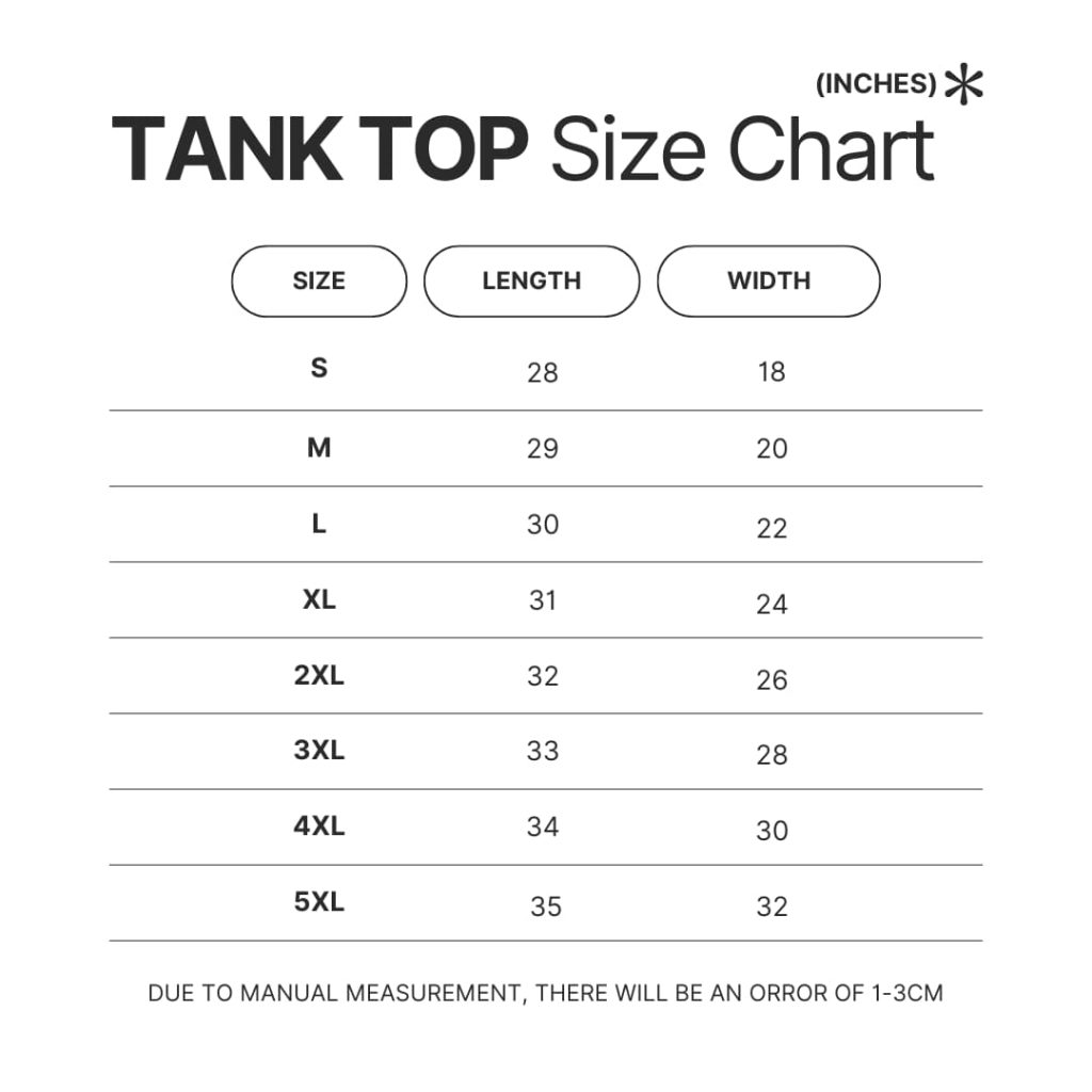 Tank Top Size Chart - Metallica Band Merch