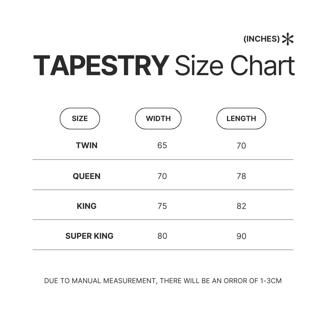 Tapestry Size Chart - Metallica Band Merch